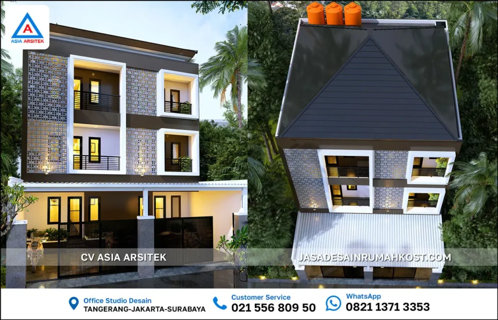 Jasa Desain Rumah Kost Minimalis 3 Lantai di Grogol Jakarta Barat depan atas