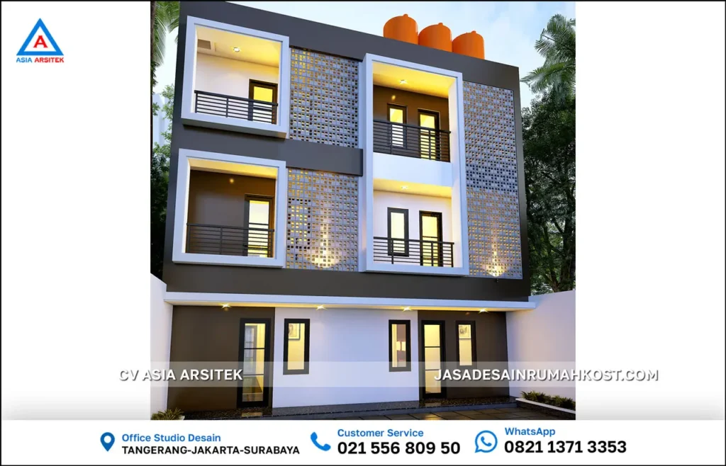 Jasa Desain Rumah Kost Minimalis 3 Lantai di Grogol Jakarta Barat belakang