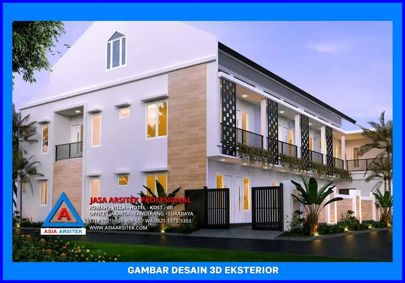 tampak samping Desain Rumah Kost 2 Lantai di Depok
