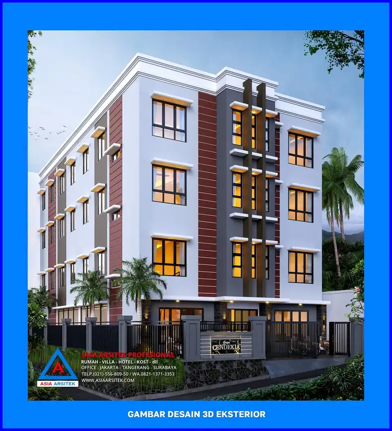fasad depan rumah dengan pagar Desain Rumah Kost Minimalis di Depok