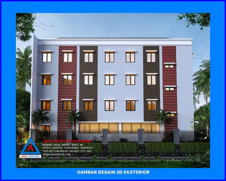 tampak samping kiri Desain Rumah Kost Minimalis di Depok