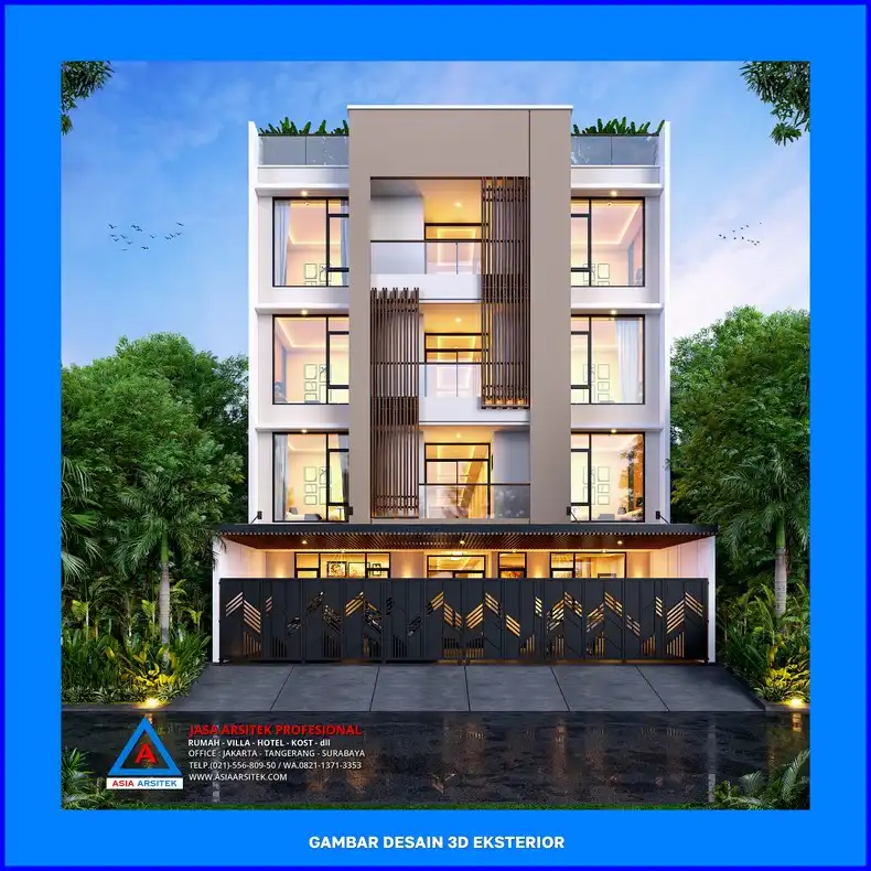 tampak depan rumah Desain Rumah Kost Modern di Depok