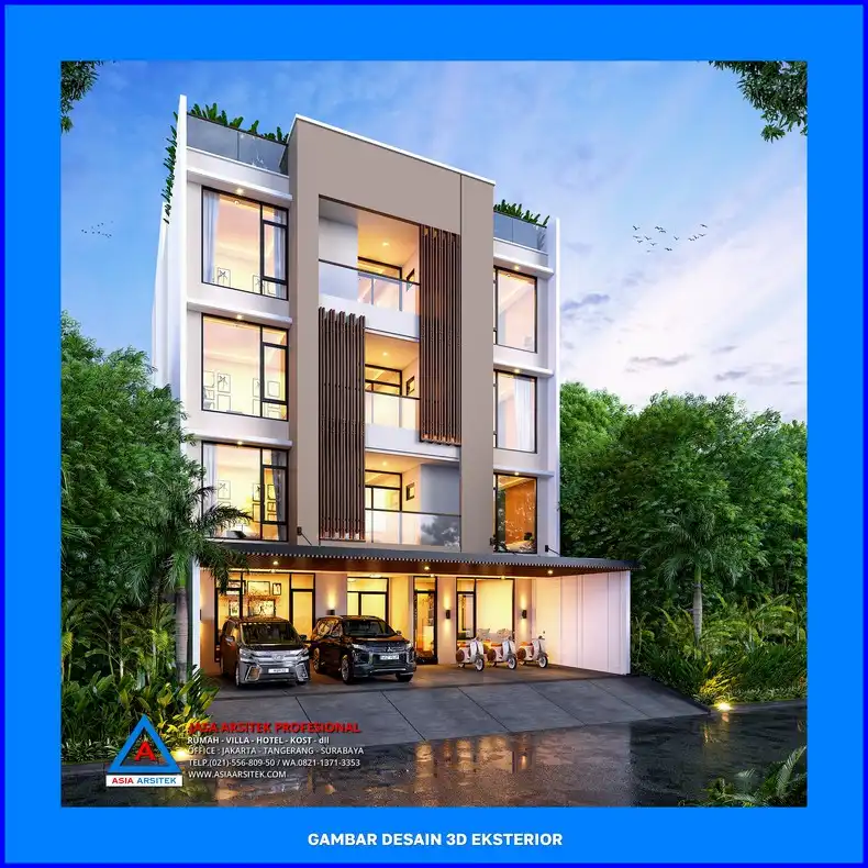 fasad depan kiri Desain Rumah Kost Modern di Depok