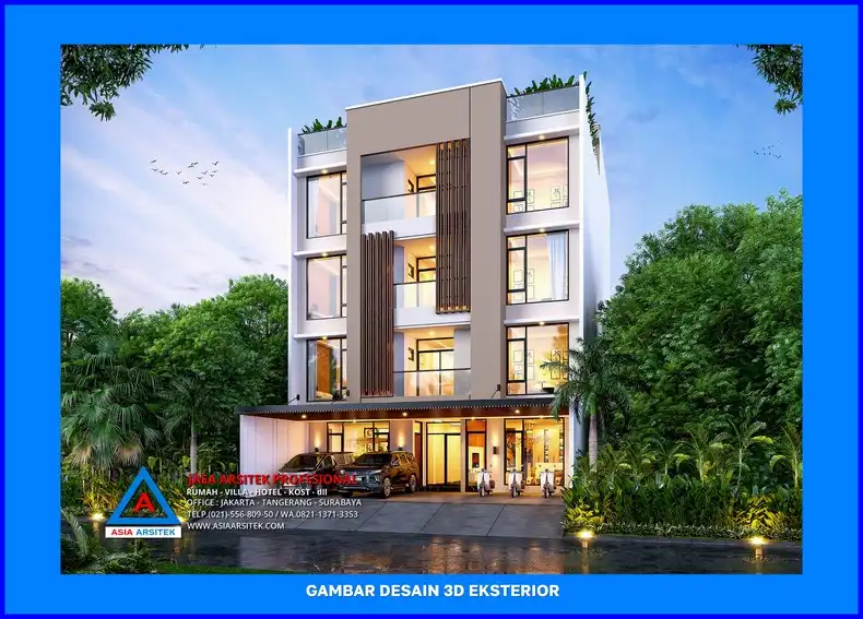 fasad depan kanan oleh Desain Rumah Kost Modern di Depok
