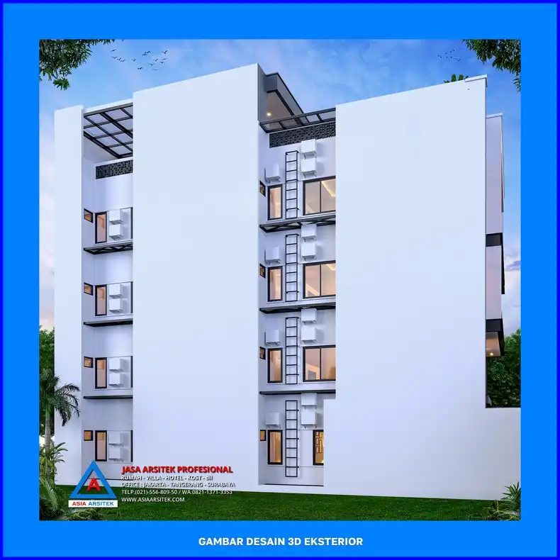 tampak belakang Desain Rumah Kost Modern di Depok