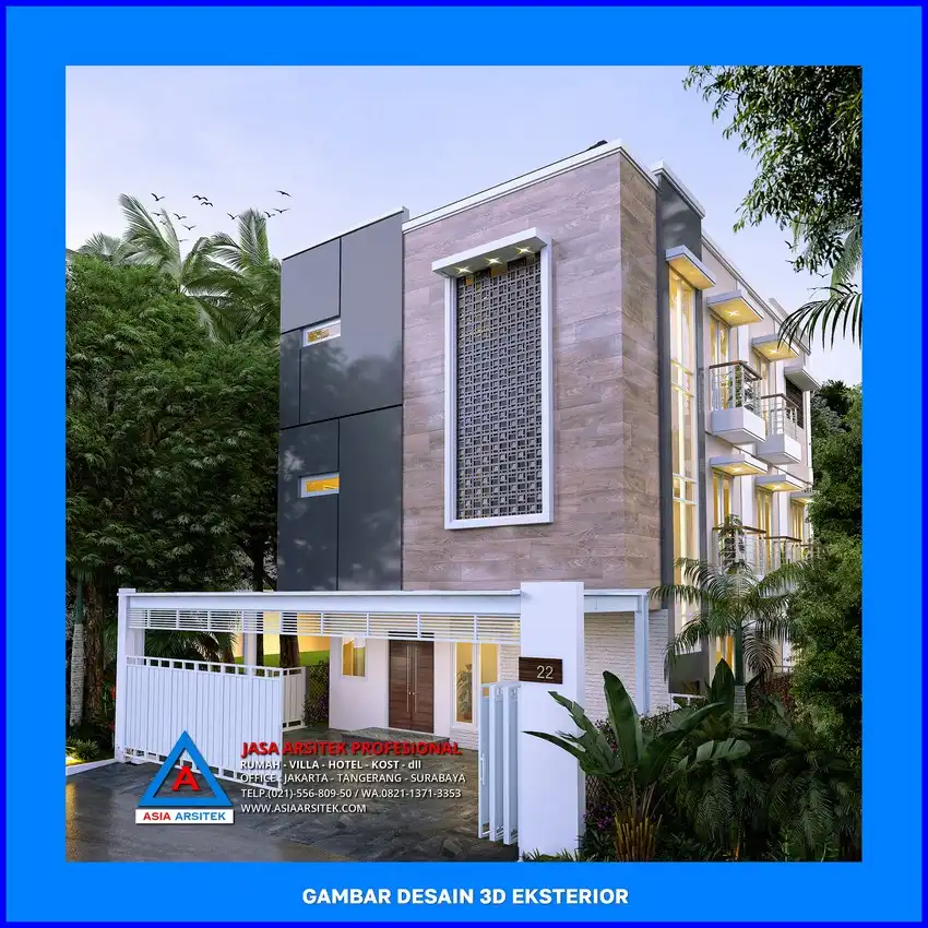 tampak depan Jasa Desain Rumah Kost Murah di Depok