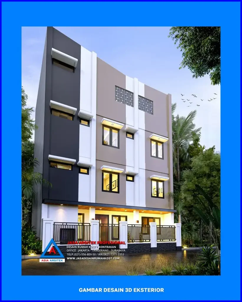 fasad Desain Rumah Kost Dengan Fasilitas Lengkap di Depok