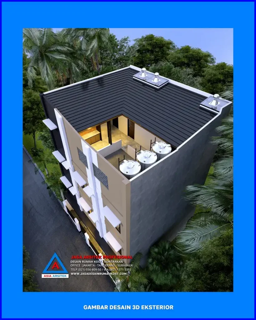 tampak atas Desain Rumah Kost Dengan Fasilitas Lengkap di Depok