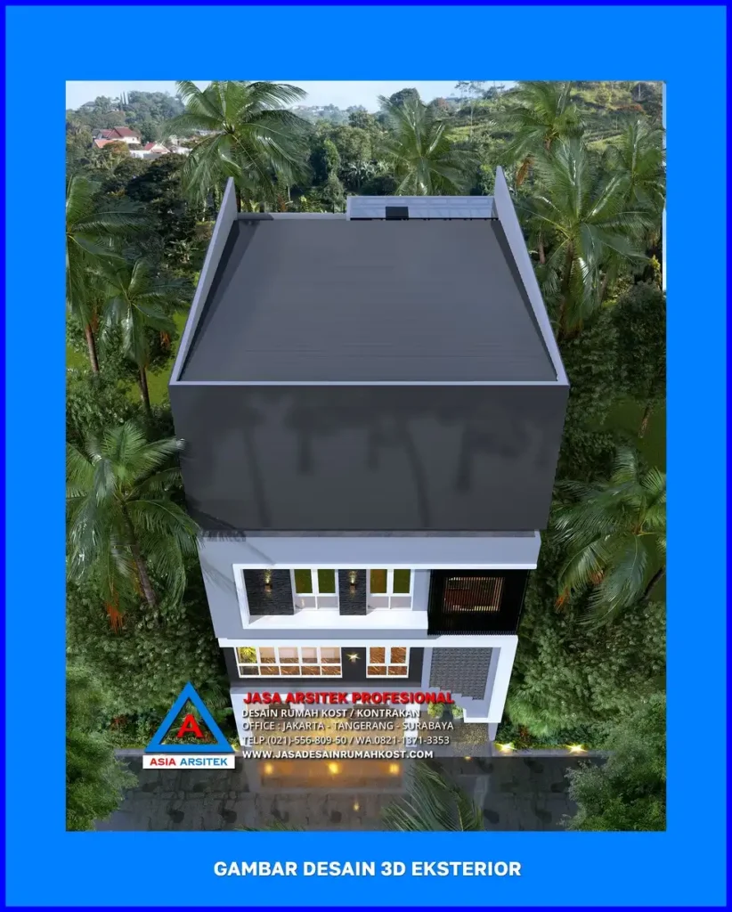 tampak atas Desain Rumah Kost Ramah Lingkungan di Depok
