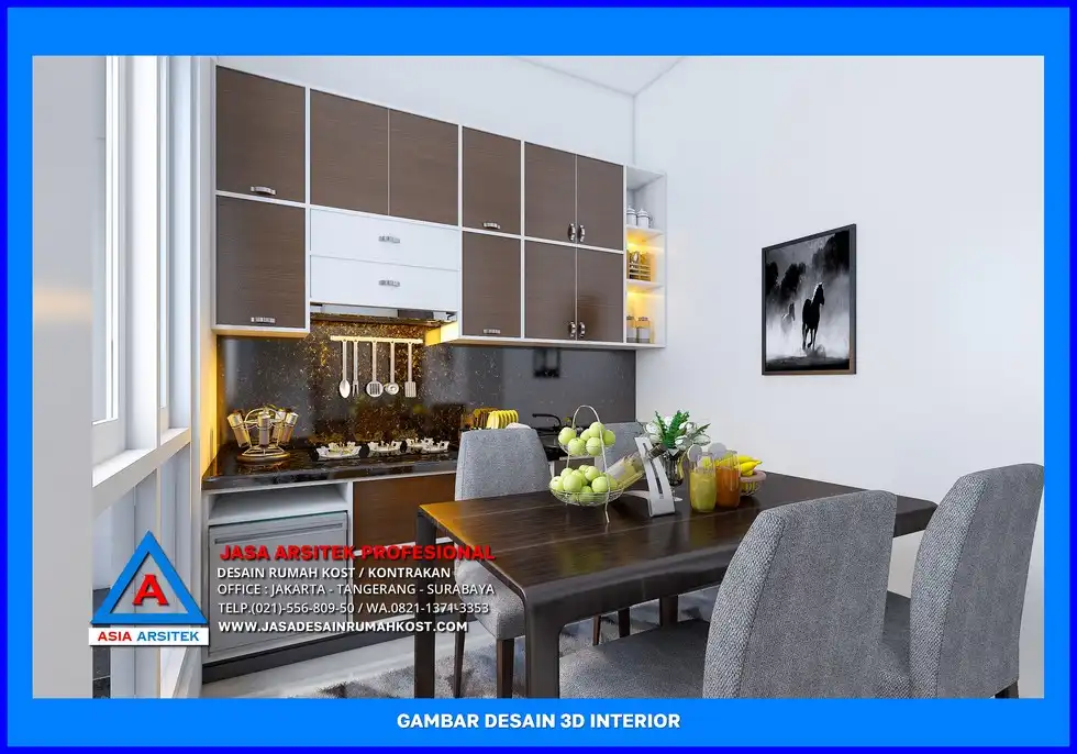 ruang makan dan pantry Desain Rumah Kost Ramah Lingkungan di Depok