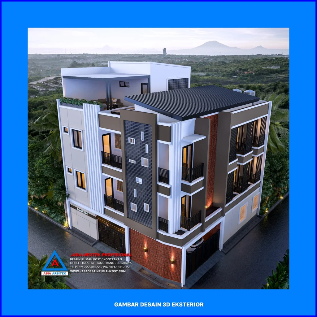 tampak atas depan Jasa Desain Rumah Kost 3D di Depok