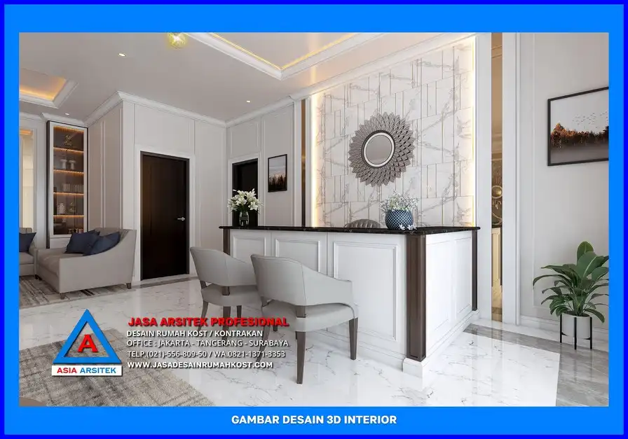 ruang resepsionis Jasa Desain Rumah Kost Dengan Konsep Klasik di Depok