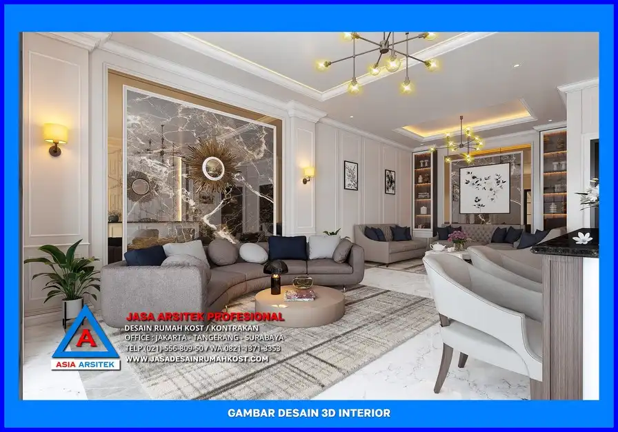 ruang lobby Jasa Desain Rumah Kost Dengan Konsep Klasik di Depok