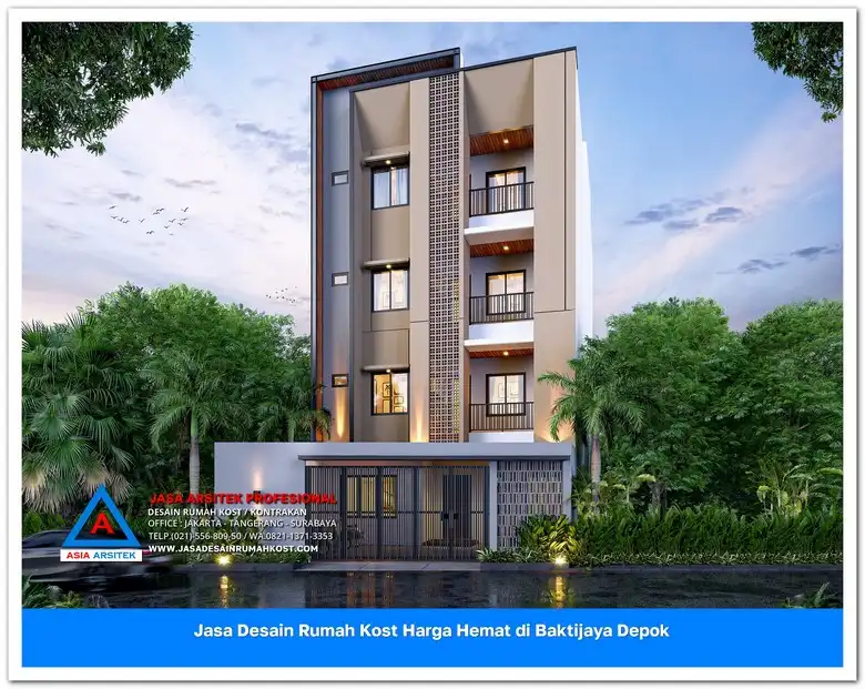 tampak depan Jasa Desain Rumah Kost Harga Hemat di Baktijaya Depok