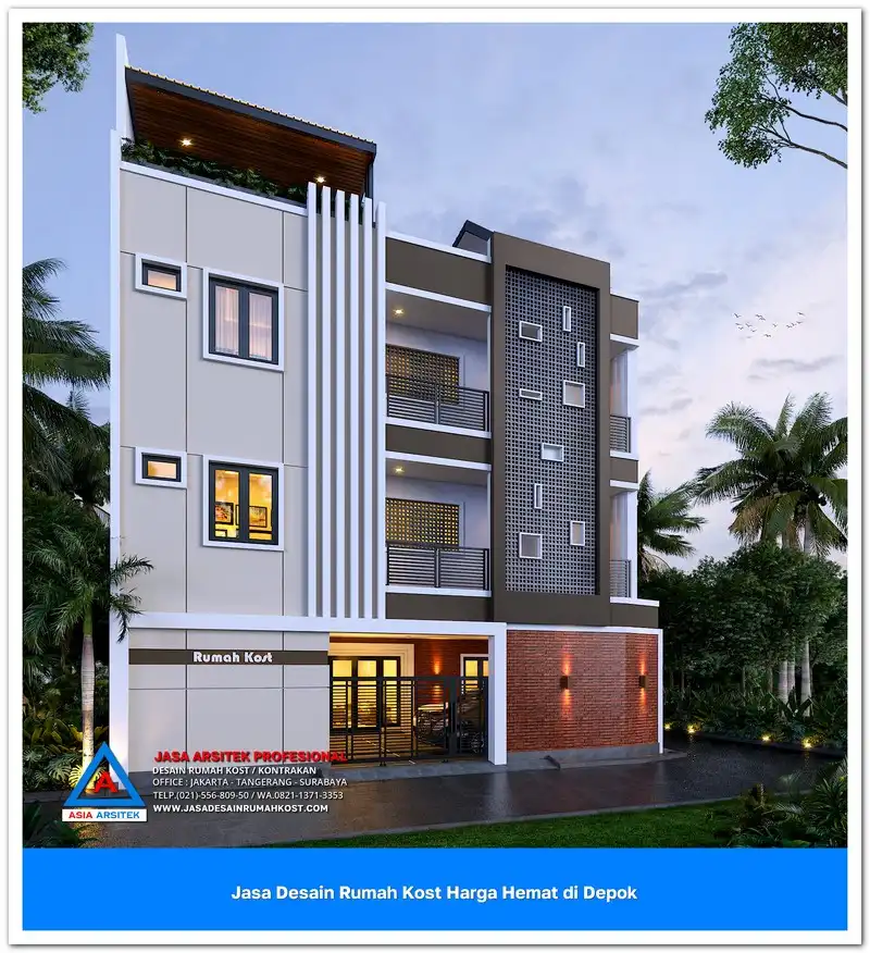 fasad Jasa Desain Rumah Kost Harga Hemat di Beji Depok