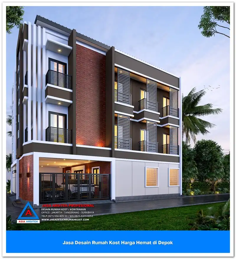 tampak samping Jasa Desain Rumah Kost Harga Hemat di Beji Depok