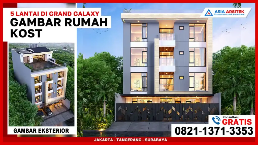 Desain Rumah Kost 3 Lantai Di Grand Galaxy Bekasi – Konsep kost modern dengan tampilan elegan, ruang efisien, dan fasilitas lengkap di lokasi strategis