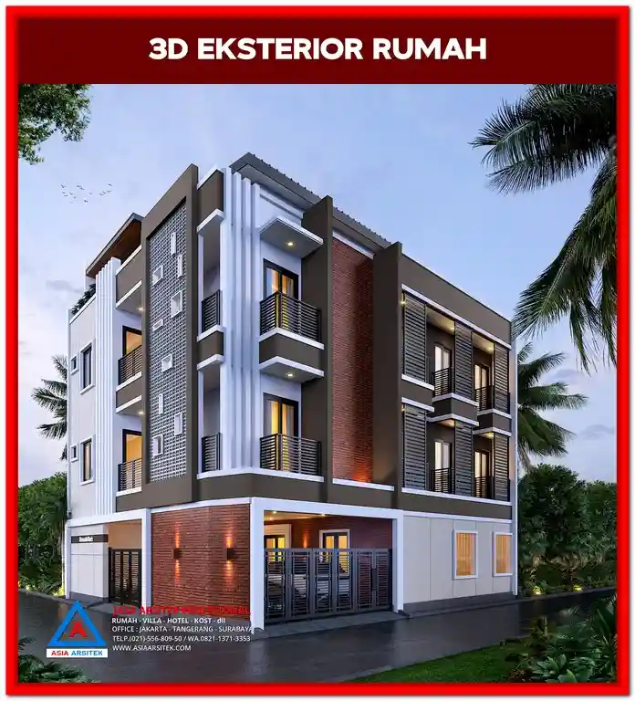 Desain Rumah Kost Lahan Sempit Di Mustika Jaya – Tampak depan rumah kost modern di lahan terbatas dengan desain fungsional, rapi, dan cocok untuk kawasan padat penduduk