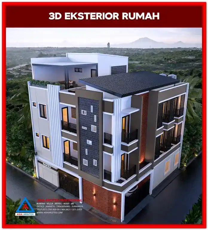 Desain Rumah Kost Lahan Sempit Di Mustika Jaya – Tampak depan rumah kost modern di lahan terbatas dengan desain fungsional, rapi, dan cocok untuk kawasan padat penduduk