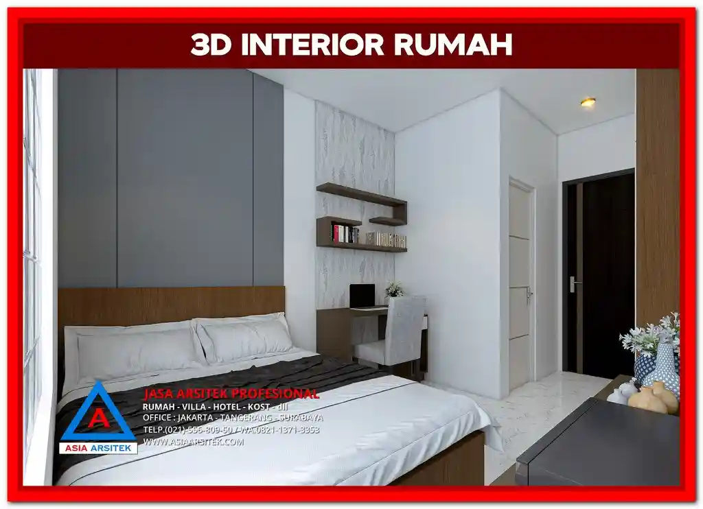 Desain Rumah Kost Lahan Sempit Di Mustika Jaya – Tampak depan rumah kost modern di lahan terbatas dengan desain fungsional, rapi, dan cocok untuk kawasan padat penduduk