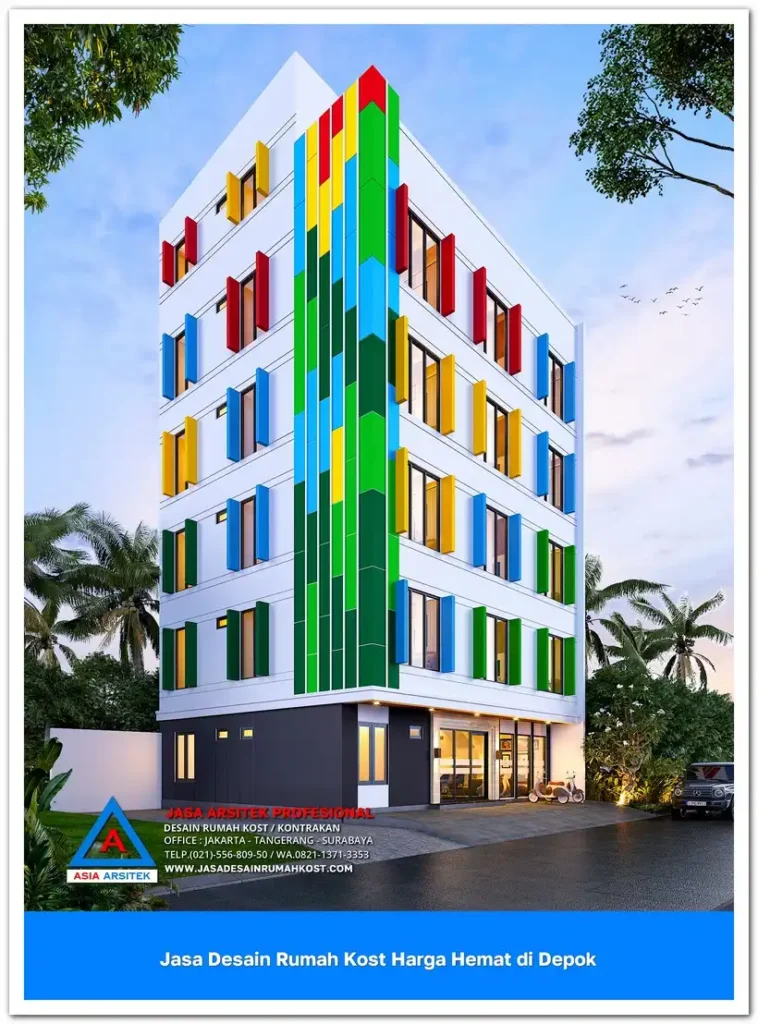 tampak samping kiri Jasa Desain Rumah Kost Harga Hemat di Cilodong Depok