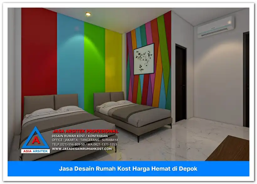 ruang tidur double bad Jasa Desain Rumah Kost Harga Hemat di Cilodong Depok