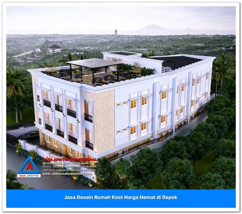 view atas samping Jasa Desain Rumah Kost Harga Hemat di Cinangka Depok