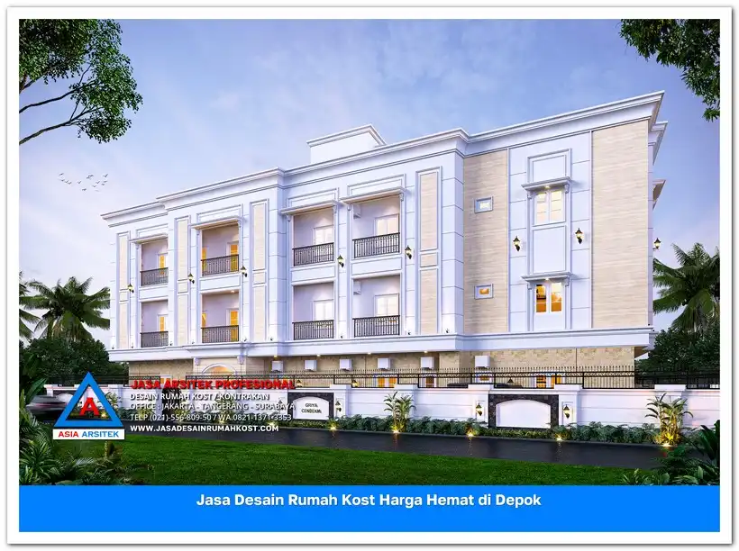 view depan Jasa Desain Rumah Kost Harga Hemat di Cinangka Depok