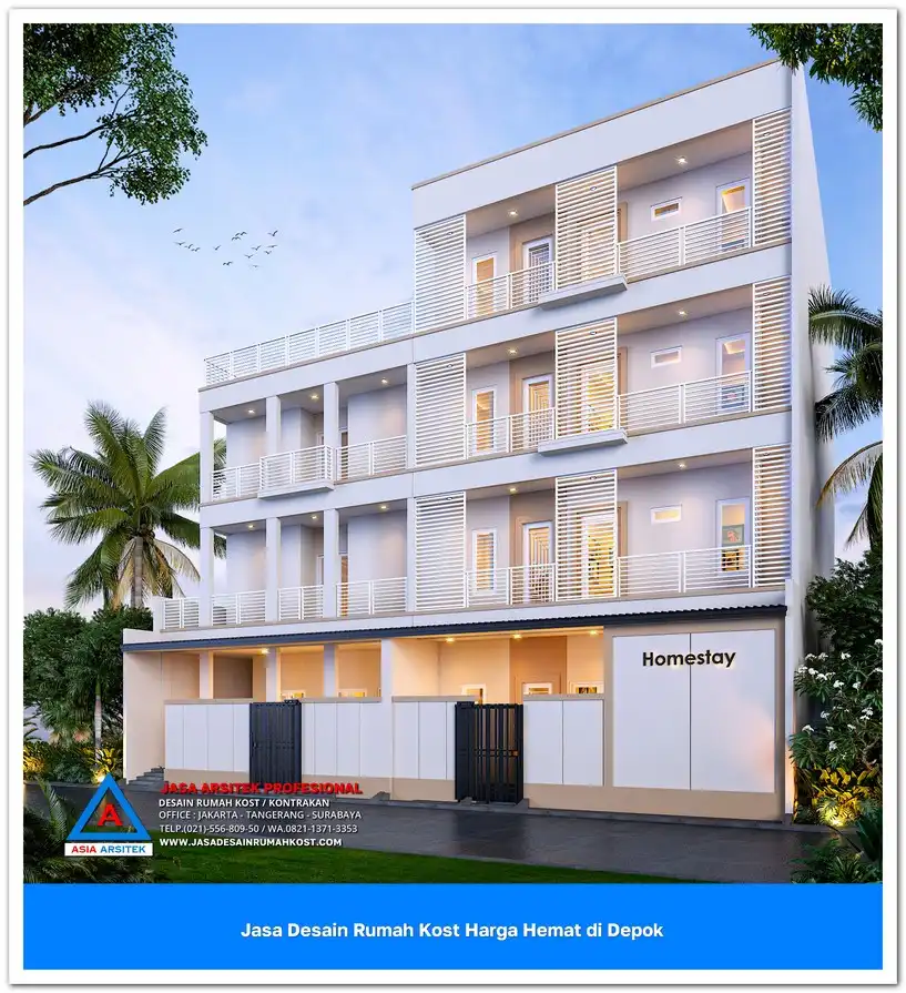 fasad depan rumah Jasa Desain Rumah Kost Harga Hemat di Cipayung Depok