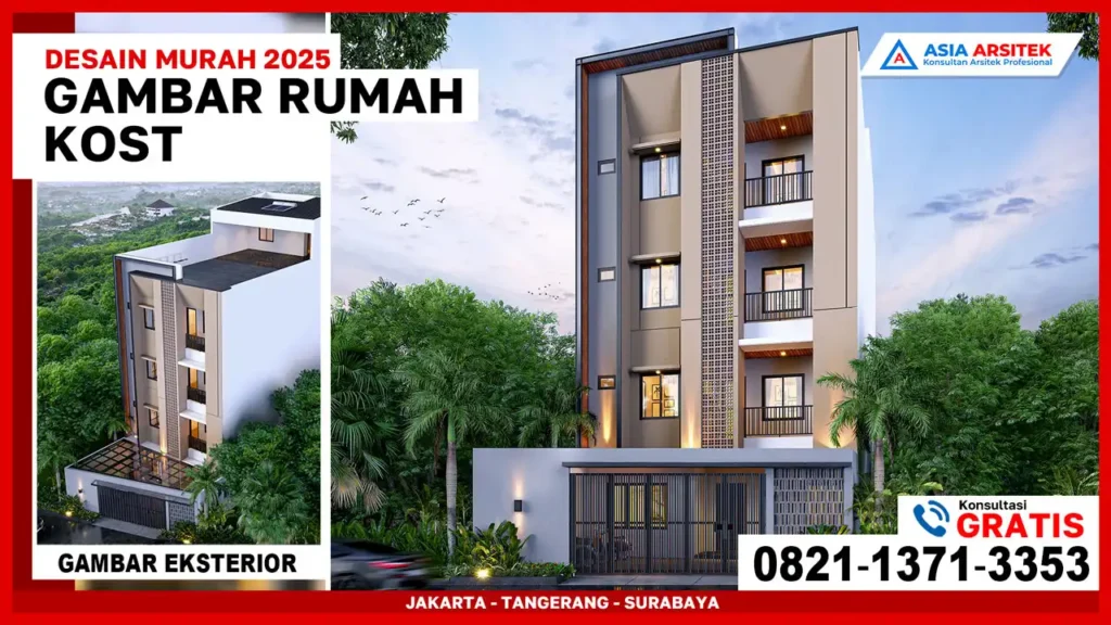 Jasa Desain Rumah Kost Murah Bekasi 2025 – Gambar desain rumah kost modern dan hemat biaya, cocok untuk lahan di kota Bekasi dengan konsep hunian sewa yang efisien.