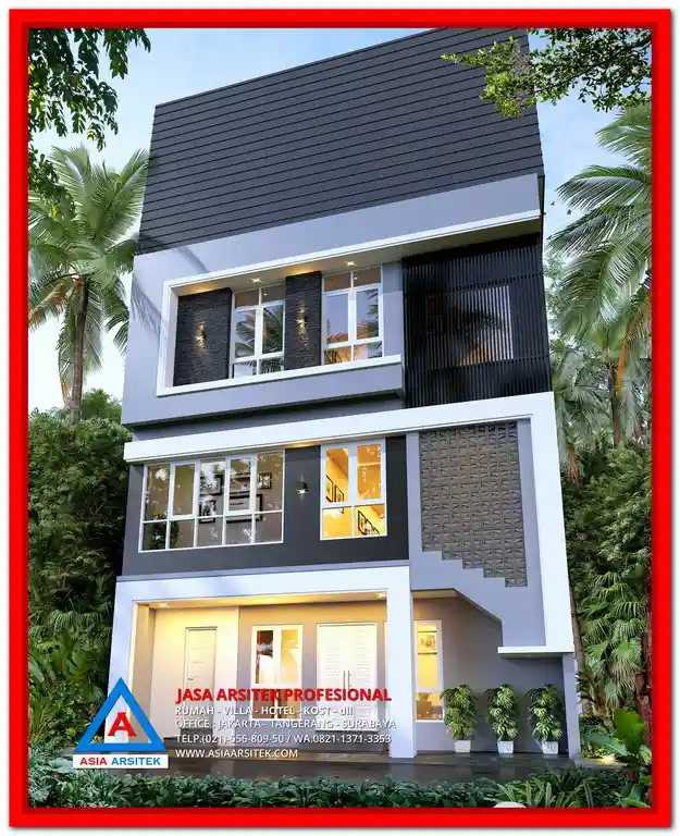 Desain Kost Tanpa DP Besar Di Bekasi – Konsep kost modern 2–4 lantai dengan fasad elegan, memaksimalkan lahan sempit, dan biaya pembangunan terjangkau