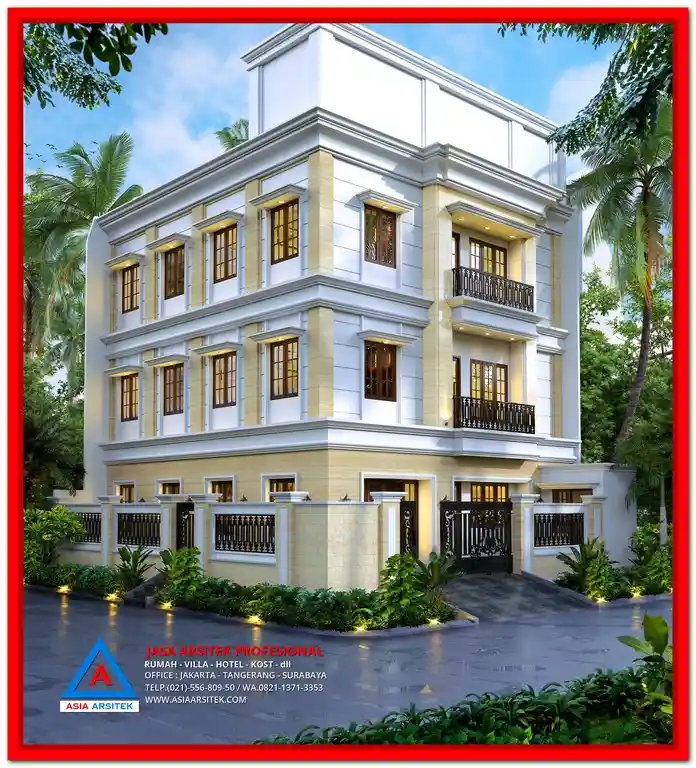 Desain Rumah Kost Ramah Lingkungan Bekasi – Konsep bangunan kost 2 lantai dengan bukaan lebar, ventilasi silang, atap hijau, dan material daur ulang yang mendukung kenyamanan dan efisiensi energi.