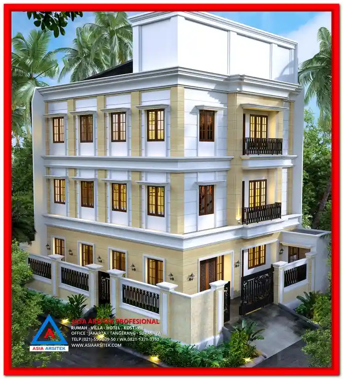 Desain Rumah Kost Ramah Lingkungan Bekasi – Konsep bangunan kost 2 lantai dengan bukaan lebar, ventilasi silang, atap hijau, dan material daur ulang yang mendukung kenyamanan dan efisiensi energi.
