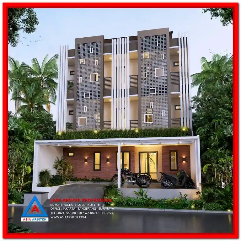 Jasa Arsitek Kost Murah Di Bekasi – Desain kost modern 2 lantai dengan layout efisien, tampilan menarik, dan konsep hemat ruang yang cocok untuk lahan kota di Bekasi.