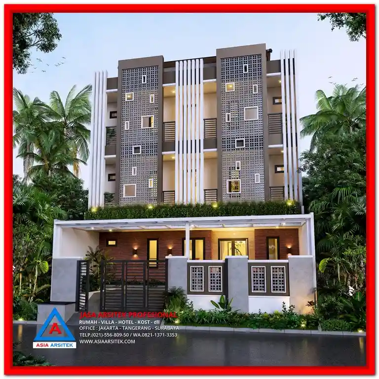 Jasa Arsitek Kost Murah Di Bekasi – Desain kost modern 2 lantai dengan layout efisien, tampilan menarik, dan konsep hemat ruang yang cocok untuk lahan kota di Bekasi.