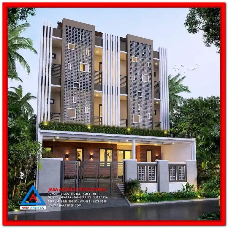 Jasa Arsitek Kost Murah Di Bekasi – Desain kost modern 2 lantai dengan layout efisien, tampilan menarik, dan konsep hemat ruang yang cocok untuk lahan kota di Bekasi.