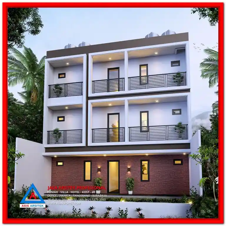 Jasa Arsitek Kost Murah Di Bekasi – Desain kost modern 2 lantai dengan layout efisien, tampilan menarik, dan konsep hemat ruang yang cocok untuk lahan kota di Bekasi.