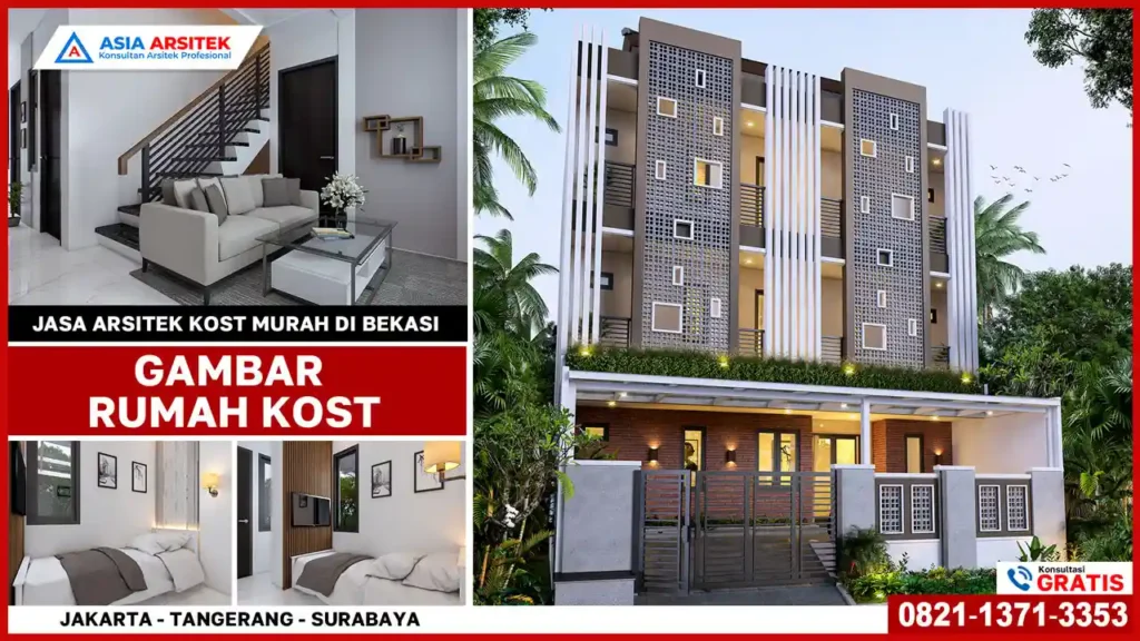 Jasa Arsitek Kost Murah Di Bekasi – Desain kost modern 2 lantai dengan layout efisien, tampilan menarik, dan konsep hemat ruang yang cocok untuk lahan kota di Bekasi.