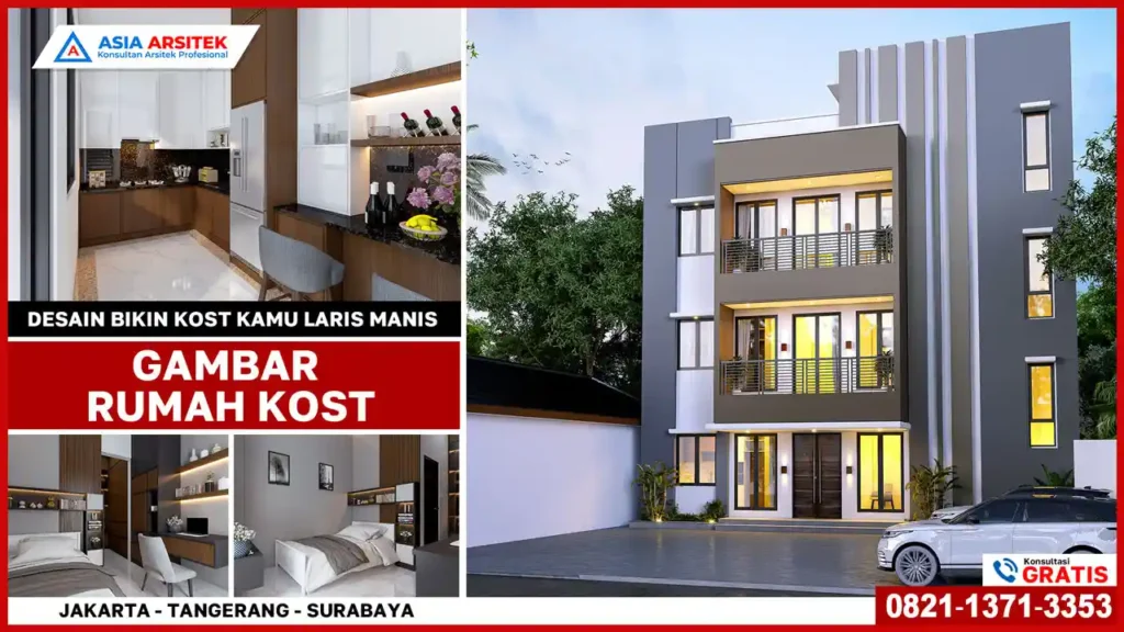 Jasa Desain Rumah Kost di Bekasi yang Bikin Kost Kamu Laris Manis – Tampak depan rumah kost modern dengan tampilan rapi, bukaan lebar, dan layout strategis untuk menarik banyak penyewa.