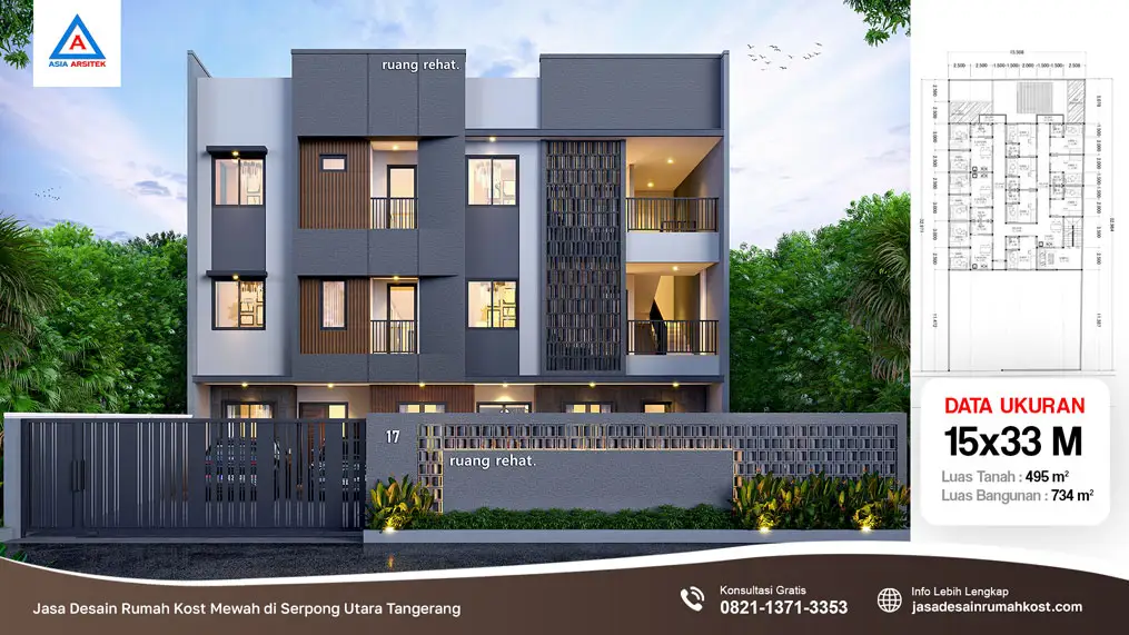 Jasa Desain Rumah Kost Mewah di Serpong Utara Tangerang, jasa desain rumah kost, contoh desain kos kosan, contoh desain kos kosan minimalis, contoh desain kos kosan sederhana, contoh desain rumah kost, contoh desain rumah kost 2 lantai, desain bangunan kost minimalis, asia arsitek jasa arsitek desain rumah villa kost hotel, arsitek rumah kost,
