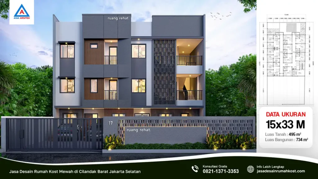 Jasa Desain Rumah Kost Mewah di Cilandak Barat Jakarta Selatan, jasa desain rumah kost, contoh desain kos kosan, contoh desain kos kosan minimalis, contoh desain kos kosan sederhana, contoh desain rumah kost, contoh desain rumah kost 2 lantai, desain bangunan kost minimalis, asia arsitek jasa arsitek desain rumah villa kost hotel, arsitek rumah kost,