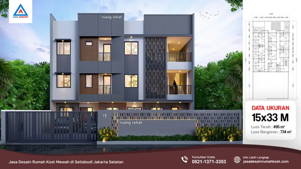 Jasa Desain Rumah Kost Mewah di Setiabudi Jakarta Selatan, jasa desain rumah kost, contoh desain kos kosan, contoh desain kos kosan minimalis, contoh desain kos kosan sederhana, contoh desain rumah kost, contoh desain rumah kost 2 lantai, desain bangunan kost minimalis, asia arsitek jasa arsitek desain rumah villa kost hotel, arsitek rumah kost,